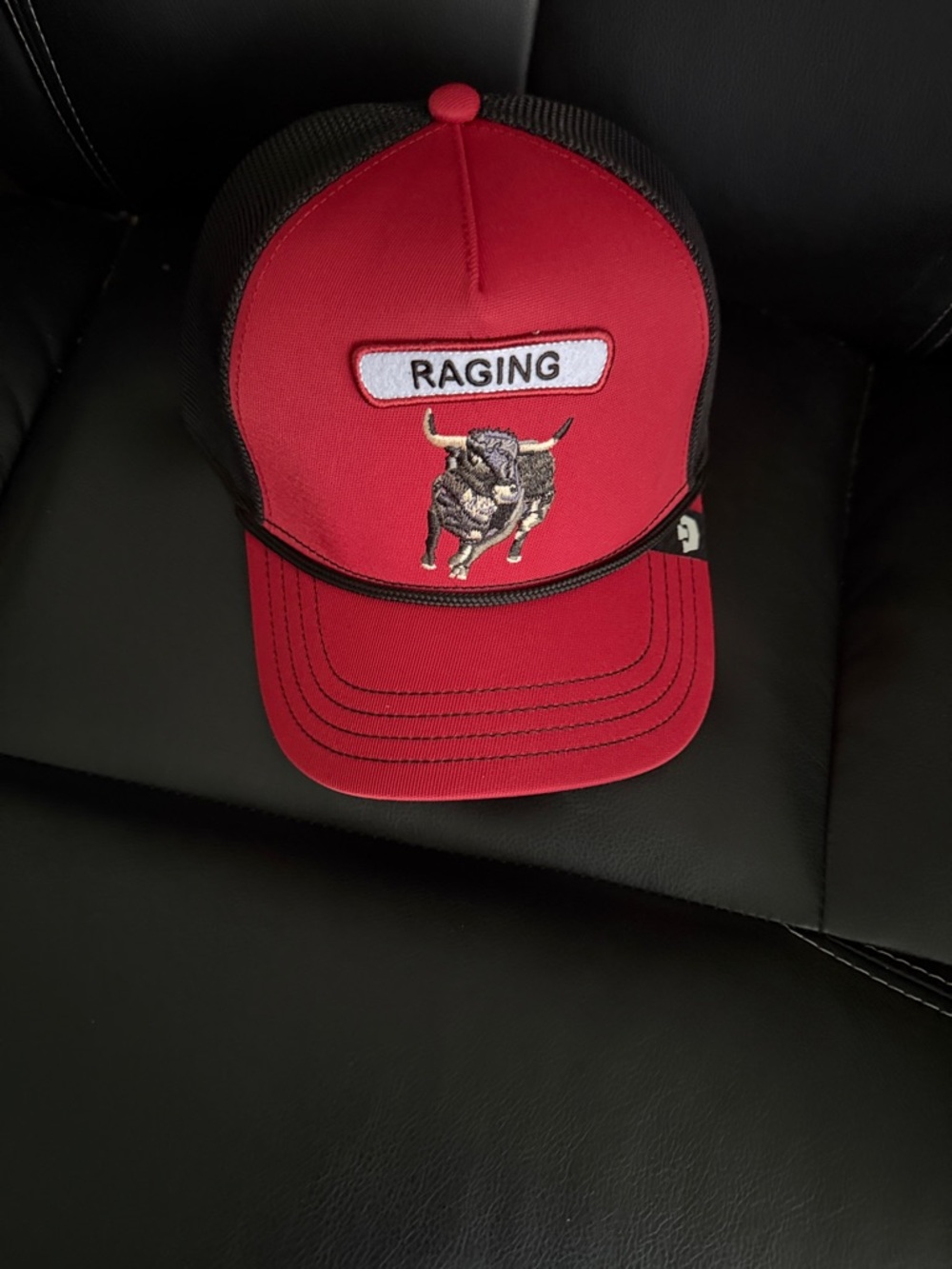 Raging Embroidered Bull Red Mesh Trucker Hat